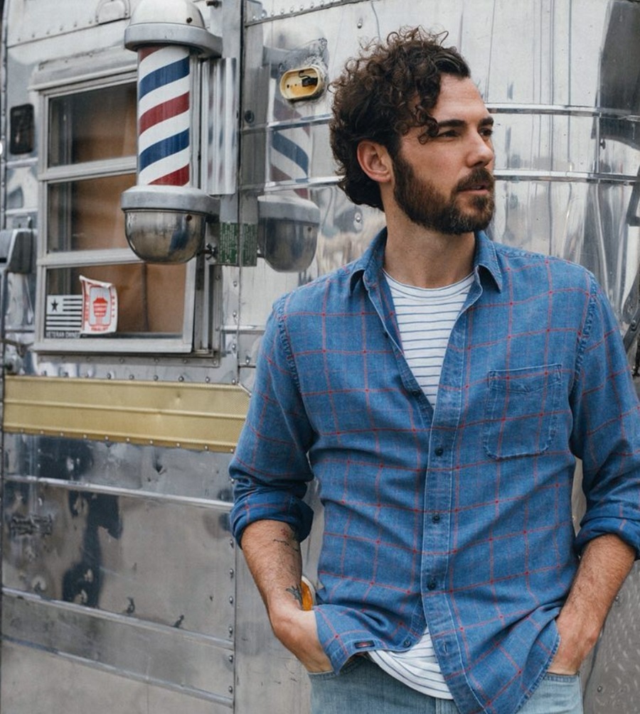 FAHERTY BRAND (�ե���ƥ� �֥���) �ܡ����� T����� �ۥ磻�� x �֥롼 ��� Heather Striped Tee White Azure