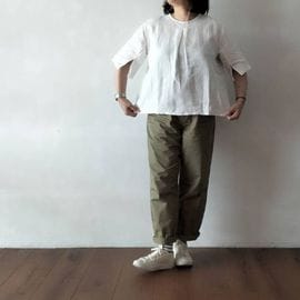 5分袖 内側スリット入り プルオーバー（リネン）