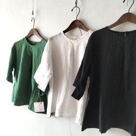 5分袖 内側スリット入り プルオーバー(リネン)