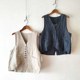 【2025秋】ヴィンテージリネンクロス　後ろ下がりベスト