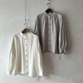 【2025秋冬】二つ釦 スタンドカラー ギャザー シャツ