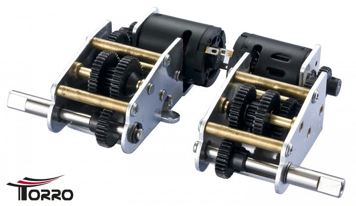 Torro 1/16��5 in 1�����󥰥���ե��ѥ��������������ܥå�����5in1 flat steel gearbox with long output shaft�� 1391203100