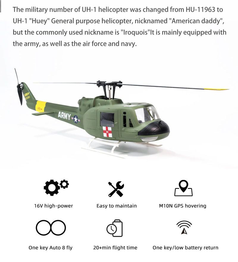 FLY WING（フライウイング）UH-1 Huey V4 6CH スケールヘリRTF GPS高度