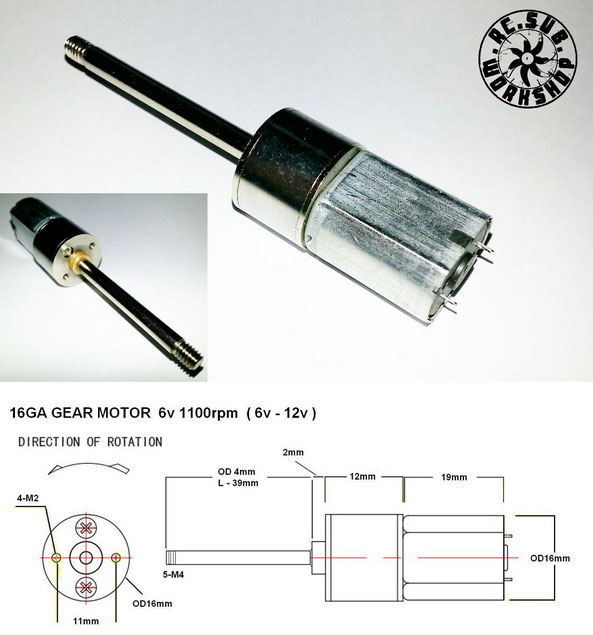 RC-SUB 16GA ޥ ⡼16GA Micro Gear Motor 6v - 12v / 1100 rpm / M4 Shaft