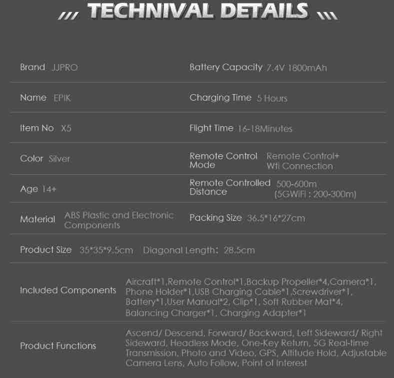 JJRC/륷 EPIK X5 5GWiFi ɥ  6㥤  1080P Wifi FPV GPS ٰݻ RCɥץ