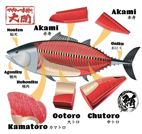 鮪寿司はんかち 大間産本マグロ 解体図モチーフ 大間観光土産センター販売グッズ 大間観光土産センター 大間観光土産センター