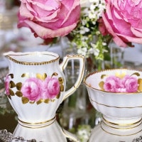 �����������륷��������󥷡������������꡼�ޡ������奬���ݥå�    Royal Chelsea Swansea Rose Creamer & Sugar Pot
