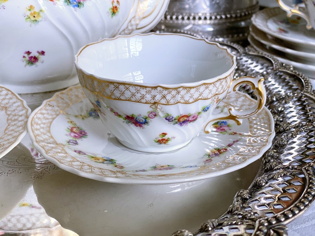 ������ɡ����Υꡡ�ե����ĥ����鯤Ⱦ��֤Υ������ɡ��ƥ������å�    Old Ginori Rose & Flowers Garland Tea Set