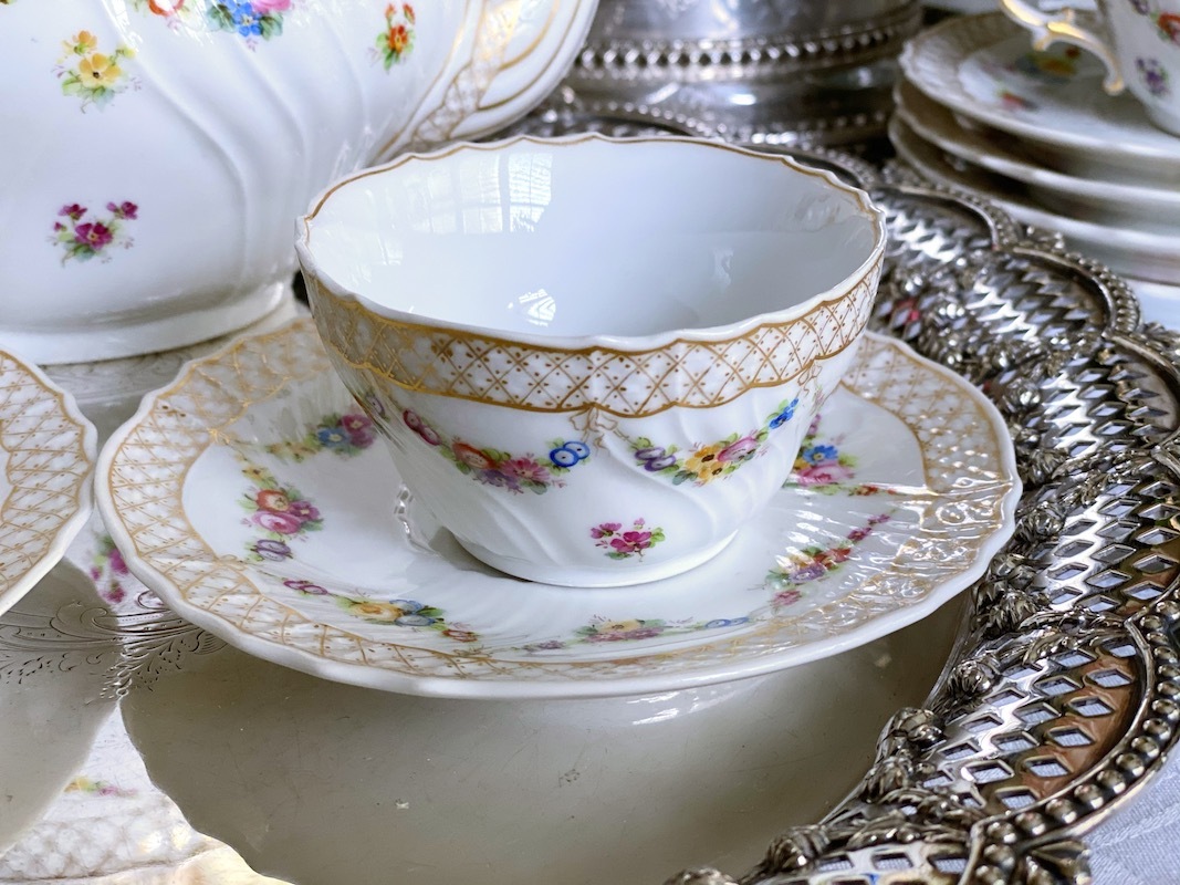 ������ɡ����Υꡡ�ե����ĥ����鯤Ⱦ��֤Υ������ɡ��ƥ������å�    Old Ginori Rose & Flowers Garland Tea Set
