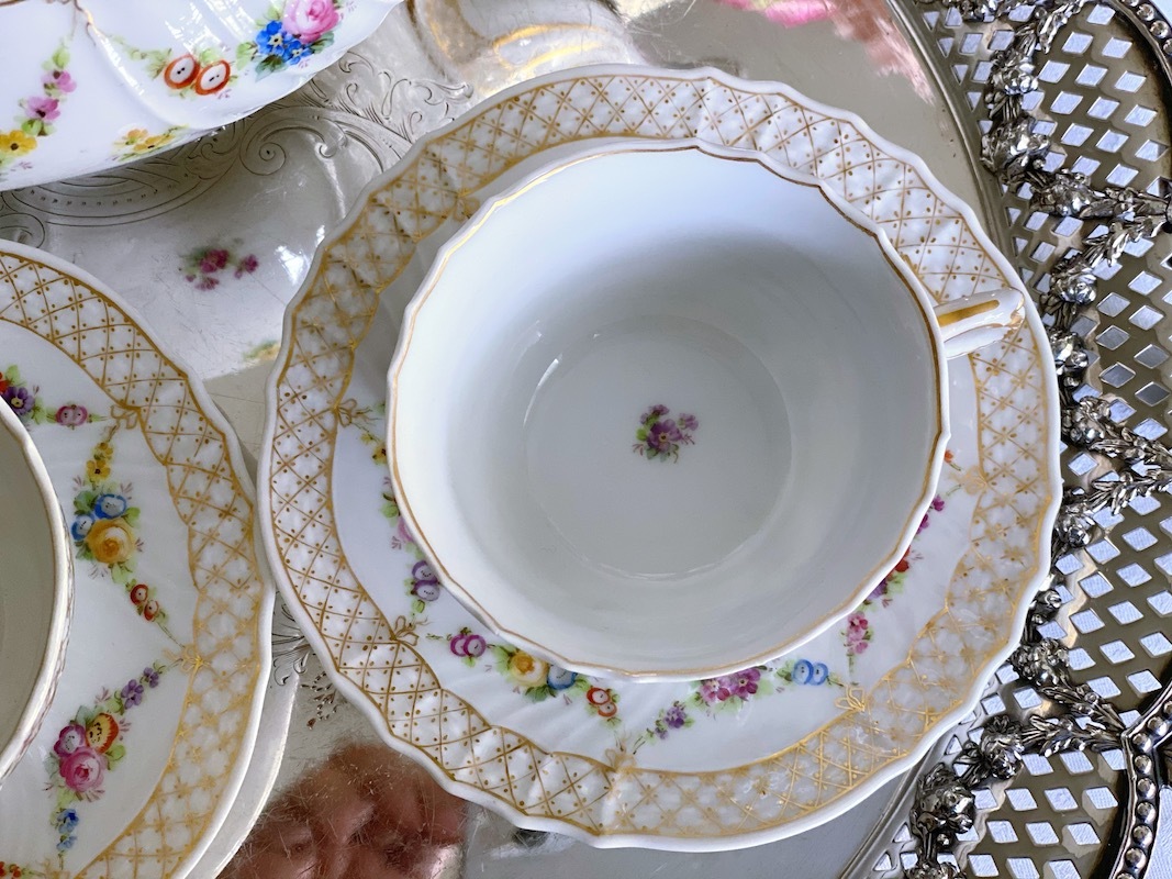 ������ɡ����Υꡡ�ե����ĥ����鯤Ⱦ��֤Υ������ɡ��ƥ������å�    Old Ginori Rose & Flowers Garland Tea Set