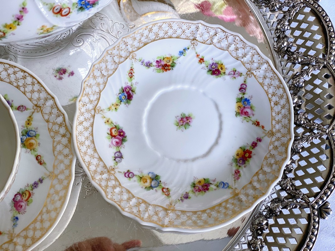 ������ɡ����Υꡡ�ե����ĥ����鯤Ⱦ��֤Υ������ɡ��ƥ������å�    Old Ginori Rose & Flowers Garland Tea Set
