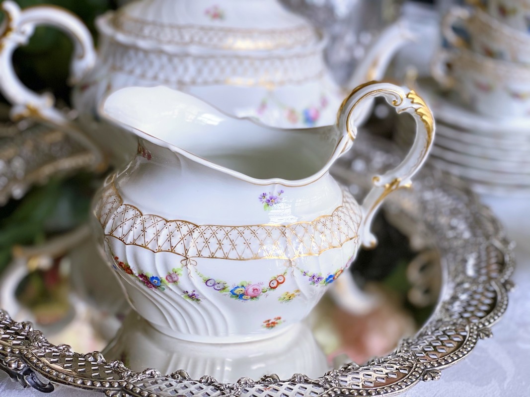 ������ɡ����Υꡡ�ե����ĥ����鯤Ⱦ��֤Υ������ɡ��ƥ������å�    Old Ginori Rose & Flowers Garland Tea Set