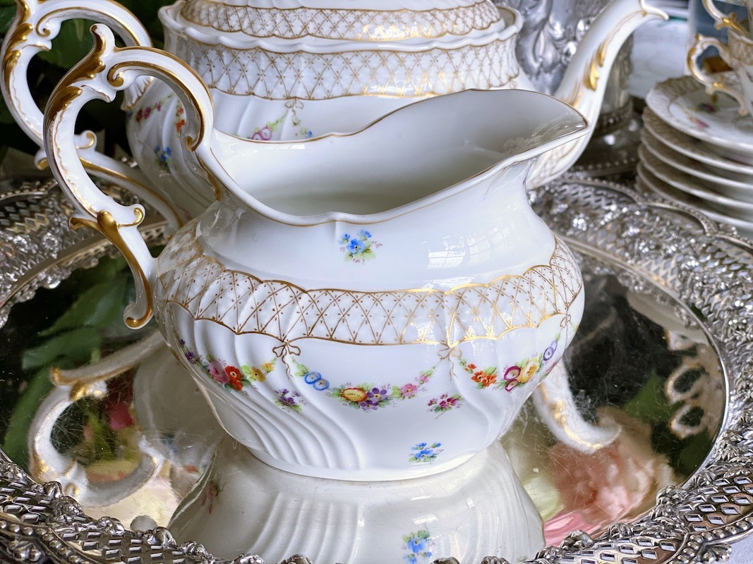 ������ɡ����Υꡡ�ե����ĥ����鯤Ⱦ��֤Υ������ɡ��ƥ������å�    Old Ginori Rose & Flowers Garland Tea Set