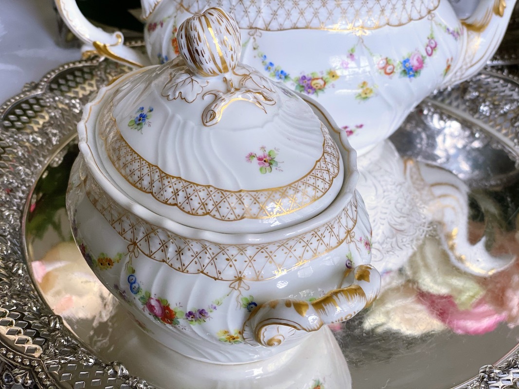 ������ɡ����Υꡡ�ե����ĥ����鯤Ⱦ��֤Υ������ɡ��ƥ������å�    Old Ginori Rose & Flowers Garland Tea Set