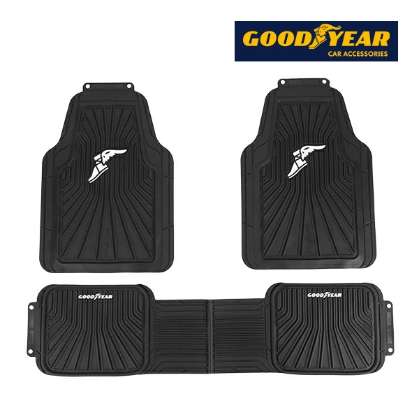 GOODYEAR 汎用 ロゴ入 ラバーフロアマット オールウェザーマット 3枚セット