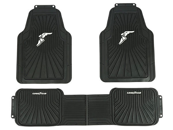 GOODYEAR 汎用 ロゴ入 ラバーフロアマット オールウェザーマット 3枚セット