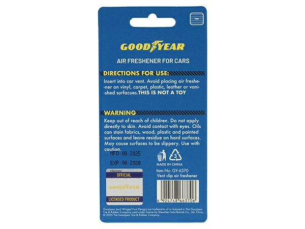 GOODYEAR エアコン吹き出し口クリップ式 芳香剤 エアフレッシュナー（ブルー/ウイングフット型/ミント)