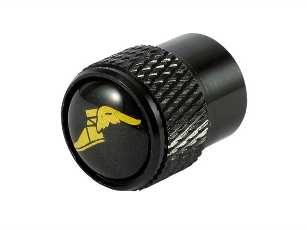 GOODYEAR エアバルブキャップ 1台分 4個セット ウイングフット イエローロゴ ブラック 樹脂製ステッカー 