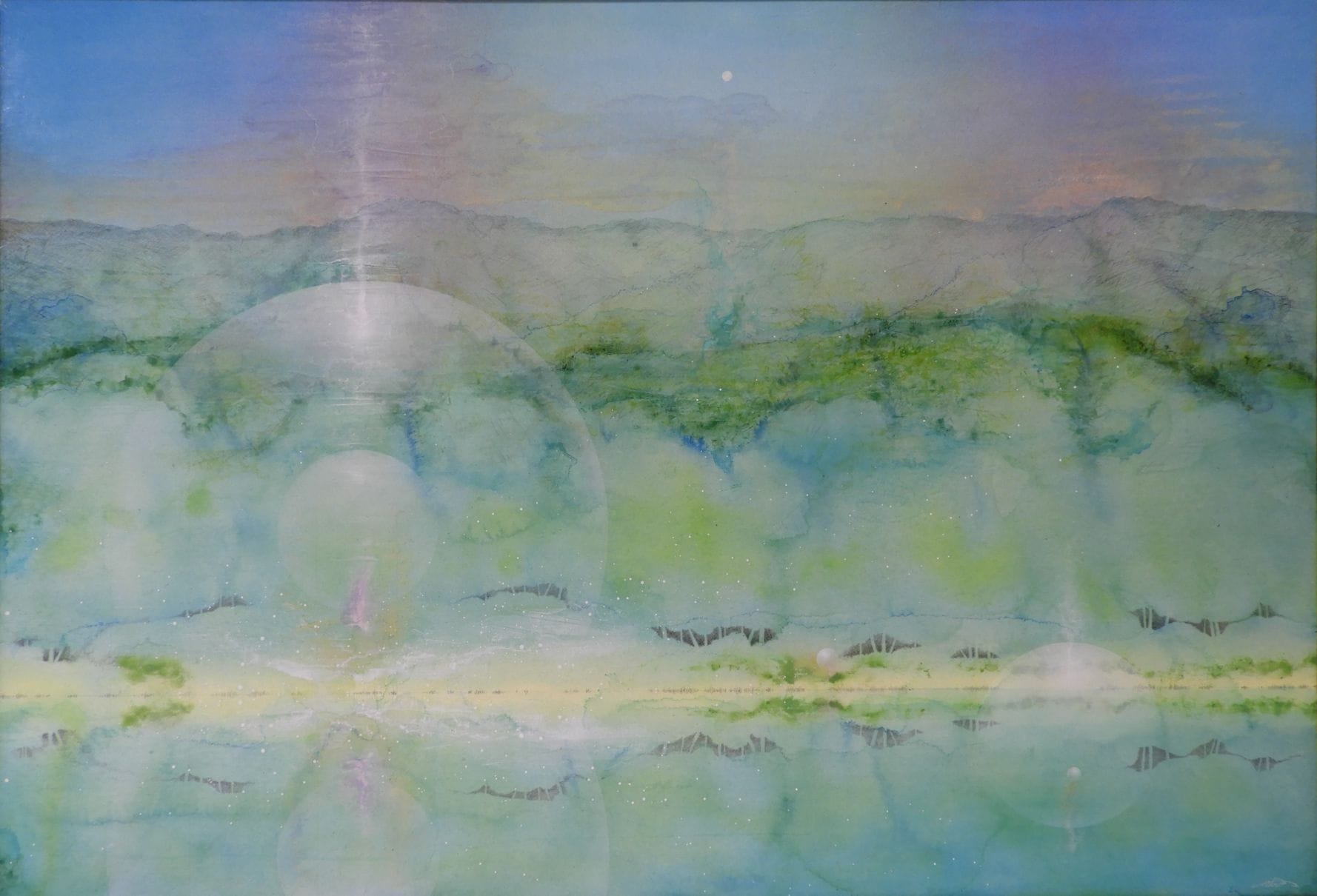 【2416】パトラムーン　アクリル画　ウロ四宮　球体　宇宙観　サイズ：縦８０ｃｍ×横１１６ｃｍ【送料無料】