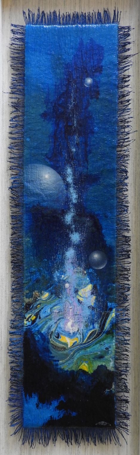 【0807】パトラムーン　アクリル画　ウロ四宮　球体　宇宙観　サイズ：縦６６ｃｍ×横１５ｃｍ（７２ｃｍ×２０ｃｍ）【送料無料】