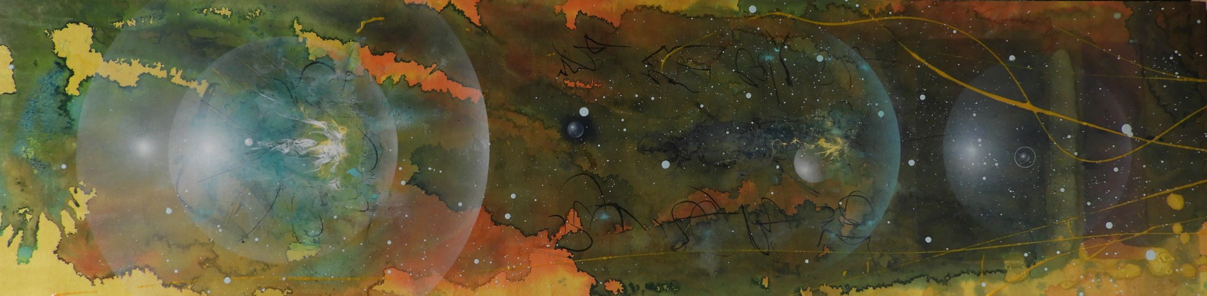 【1015】パトラムーン　アクリル画　ウロ四宮　球体　宇宙観　サイズ：縦１２０ｃｍ×横３０ｃｍ【送料無料】