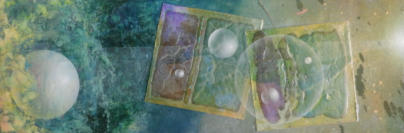 【17‐9】パトラムーン　アクリル画　ウロ四宮　球体　宇宙観　サイズ：縦６０ｃｍ×横２０ｃｍ×高さ４ｃｍ　【送料無料】