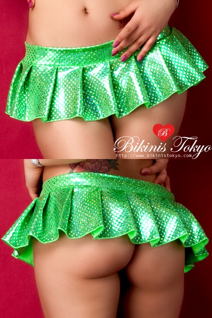 マイクロミニ プリーツスカート・キラキラドットライム