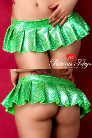 マイクロミニ プリーツスカート・キラキラドットライム