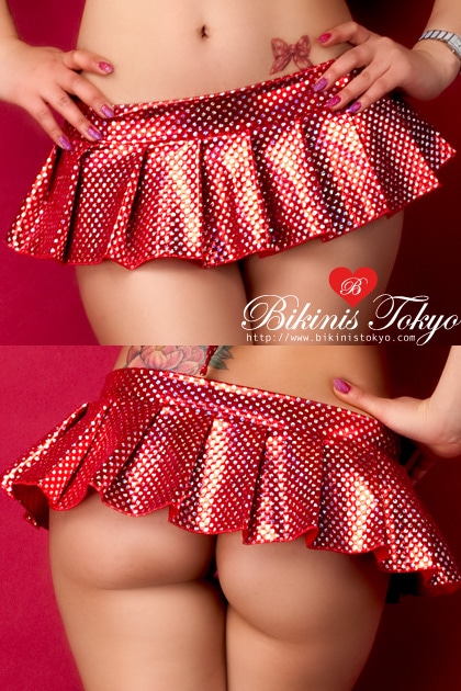 マイクロミニ プリーツスカート・キラキラドットレッド