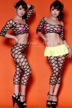 Wクロス網　ネットトップ×レギンス・ブラック