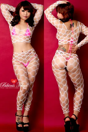 Wクロス網　ネットトップ×レギンス・ホワイト