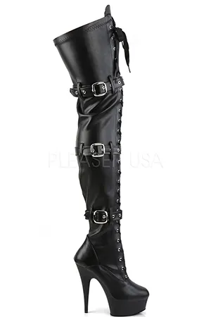 [ Pleaser プリーザー ] サイハイブーツ-マットブラックDEL3028/B/PU