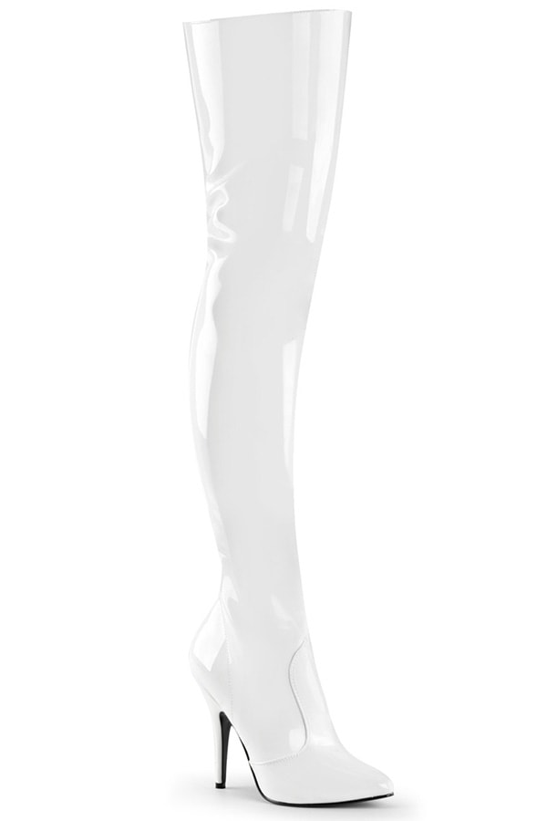 [ Pleaser プリーザー ] エナメル調サイハイブーツ・ホワイト
