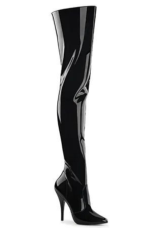 [ Pleaser プリーザー ] エナメル調サイハイブーツ・ブラック