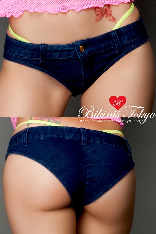 【BikinisTokyoオリジナル】ヒップシャーリング付きマイクロホットパンツデニム・インディゴブルー
