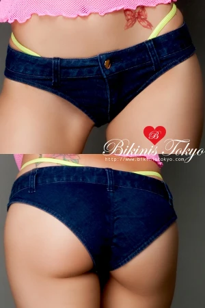 【BikinisTokyoオリジナル】ヒップシャーリング付きマイクロホットパンツデニム・インディゴブルー