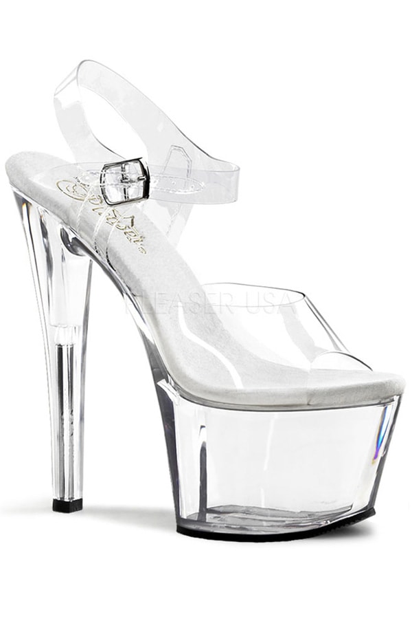 [ Pleaser プリーザー ] ハイヒール サンダル ミュール/アンクレットストラップオールクリアヒールSKY308/C/M