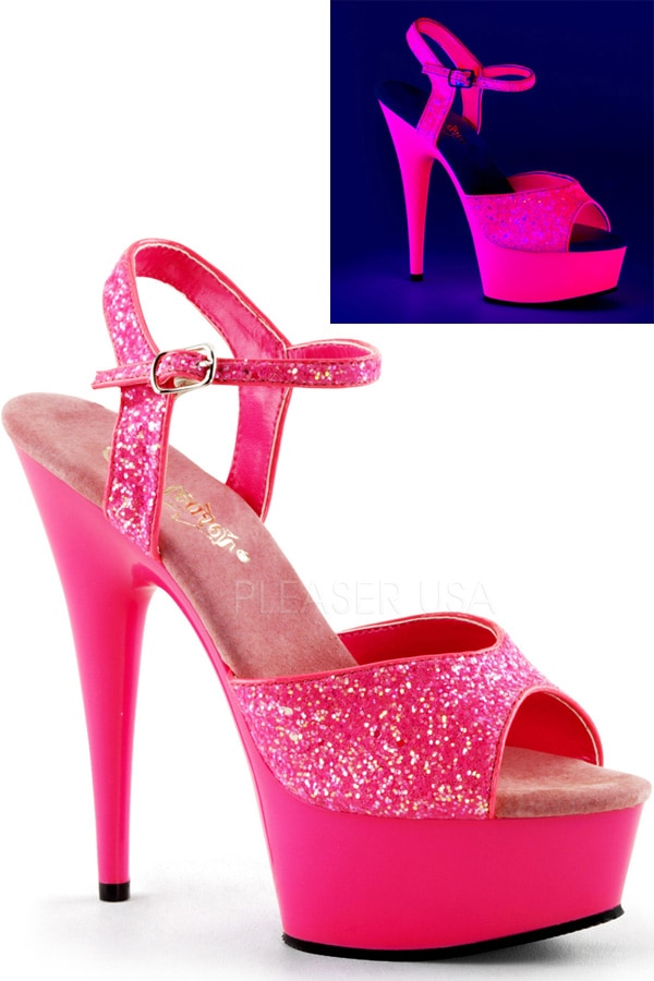 [ Pleaser プリーザー ] ハイヒール サンダル ミュール/アンクレットストラップ・ラメネオンピンク