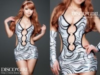 フロント＆サイドリング付きマイクロミニ ボディコン・ボディコン・スワールラメホワイト|ボディコン|ボディコン・ワンピース