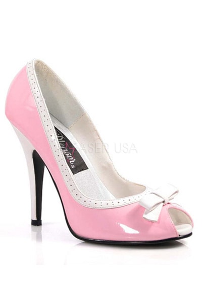 オープントゥリボン付きヒール・ピンク