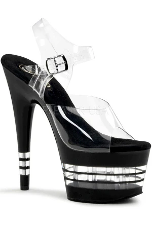 [ Pleaser プリーザー ] アンクレットストラップ付きハイヒールブラックストライプADO708LN/C/B