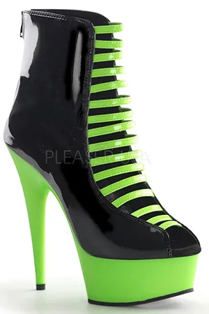 [ Pleaser プリーザー ] オープントゥショートブーツ・ブラックライムDEL600-33/B-NGN/GN