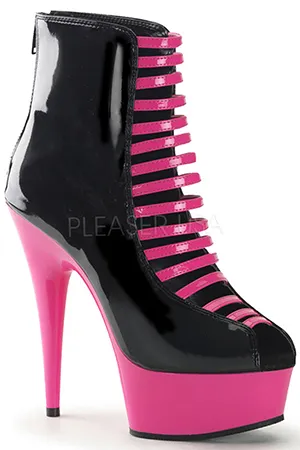 [ Pleaser プリーザー ] オープントゥショートブーツ・ブラックピンクDEL600-33/B-NHP/HP