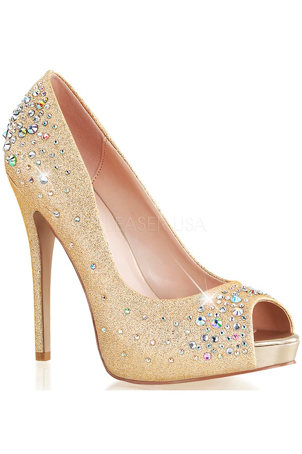 [ Pleaser プリーザー ] ストーン付きオープントゥパンプス・シャンパンゴールドHEI22R/NUFA