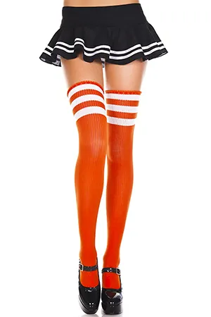 ラインニーハイソックス・オレンジホワイト
