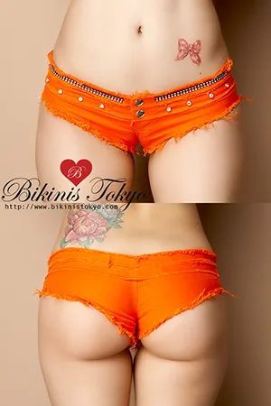 ライン＆大ストーン付きショートパンツ・オレンジ