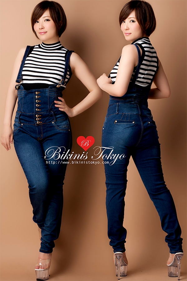 サスペンダー付きハイウエストデニム