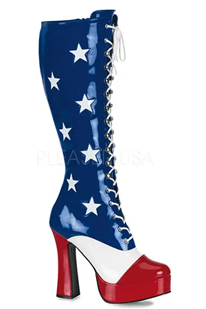 [ Pleaser プリーザー ] アメリカンフラッグ柄レースアップブーツ/ELECTRA-2030