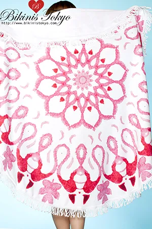 フリンジ付き円形ビーチタオル