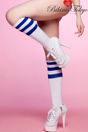 ライン入りハイソックス・ホワイトロイヤルブルー